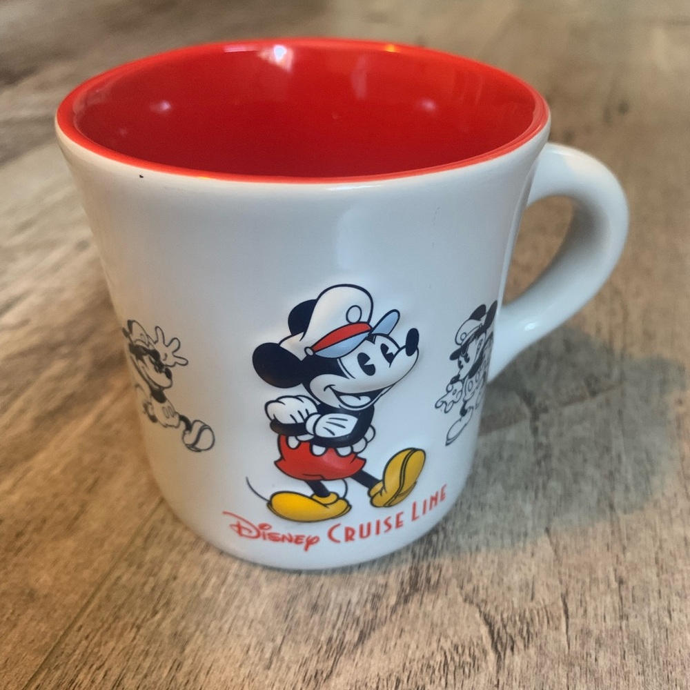 Disney Mickey Mouse Cruise Lines Ceramic Mug — Red Interior, White Exterior
